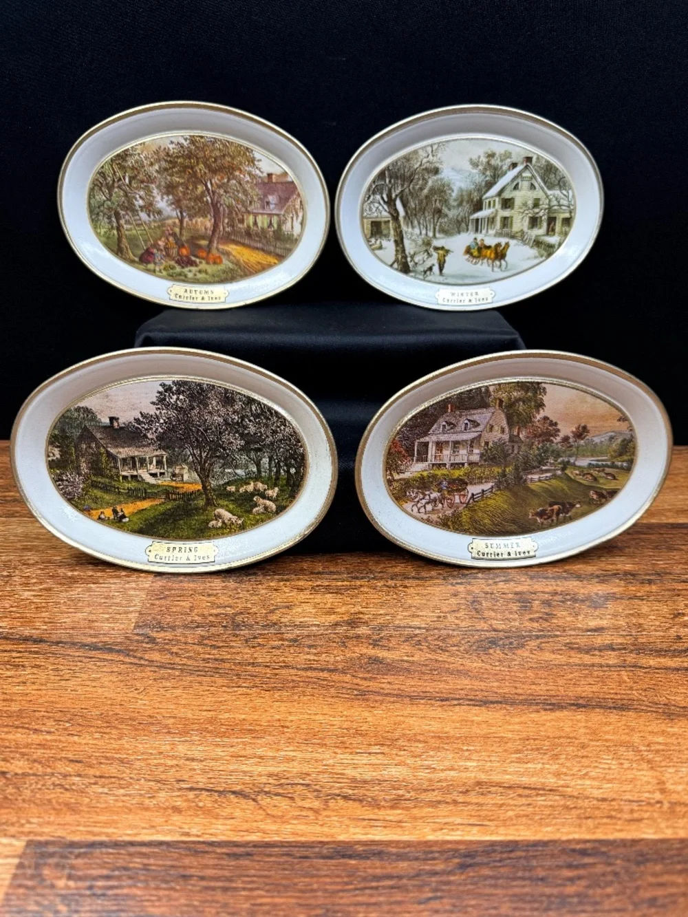 CURRIER AND IVES-1868 “The American Homestead” Metal Tray Set (Set of 4)